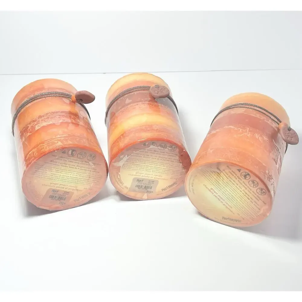 Pier 1 Imports Retired Set of 3 Ginger Peach Orange Large Pillar Candles 4”x6”